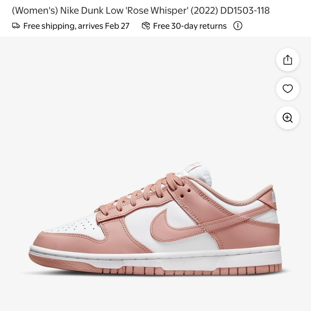 Nike Women's Dunk Low Sneakers in Rose and White